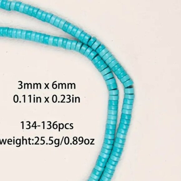 Blue Turquoise Flat Round Loose Beads,  3x6mm - Picture 2 of 2